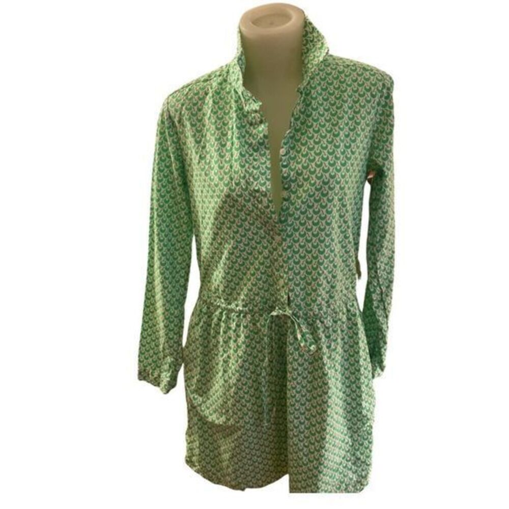Gap Shirt Dress - XS green ,white   , cotton , drawstring waist